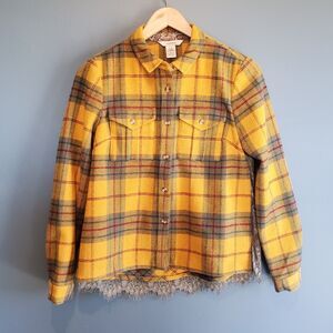 Sundance Women's Sz 2 Yellow Plaid Wool Blend Shacket Back Lace Overlay Boho